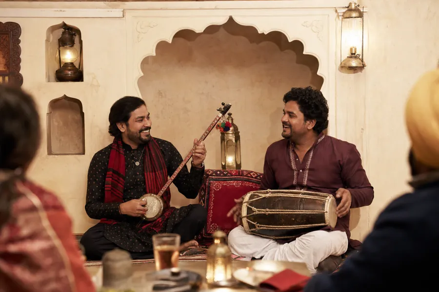 Punjabi folk musicians performing with tumbi and dholak
