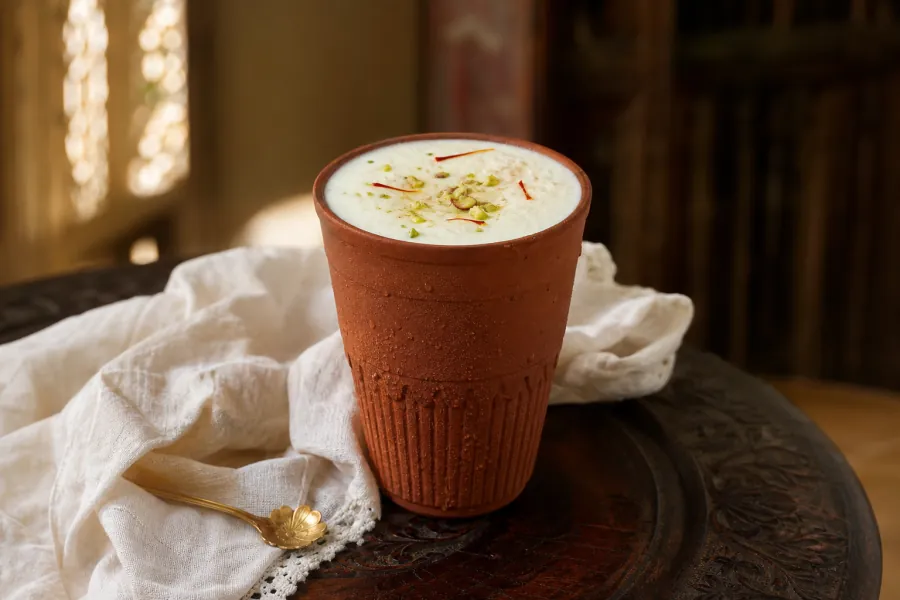 Sweet Punjabi lassi served chilled in a clay kulhad